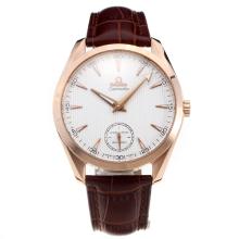 Omega Seamaster Manual Winding Rose Gold Case with White Dial-Leather Strap