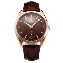 Omega Seamaster Manual Winding Rose Gold Case with Brown Dial-Leather Strap