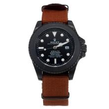 Rolex Submariner Stealth Automatic PVD Case with Black Dial-Brown Nylon Strap