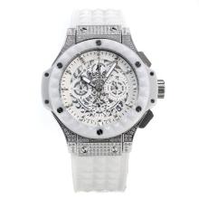 Hublot Big Bang Working Chronograph Diamond Case with White Dial-Rubber Strap