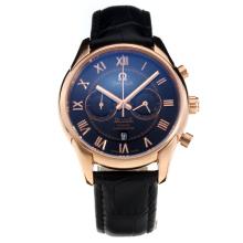 Omega De Ville Working Chronograph Rose Gold Case with Black Dial-Leather Strap-1
