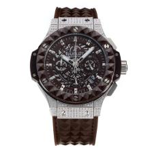 Hublot Big Bang Working Chronograph Diamond Case with Brown Dial-Rubber Strap