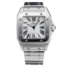 Cartier Santos 100 with White Dial S/S(Gift Box is Included)