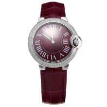 Cartier Ballon bleu de Cartier Diamond Bezel with Purple Dial and Strap-Sapphire Glass(Gift Box is Included)