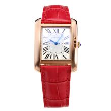Cartier Tank Rose Gold Case with White Dial-Peachblow Leather Strap