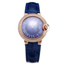 Cartier Ballon bleu de Cartier Rose Gold Case Diamond Bezel with Blue Dial and Strap-Sapphire Glass