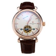 Vacheron Constantin Tourbillon Working Power Reserve Automatic Rose Gold Case with White Dial-Leather Strap
