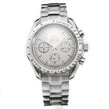 Omega Speedmaster Chronograph Asia Valjoux 7750 Movement Silver Markers with White Dial S/S