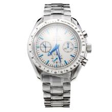 Omega Speedmaster Chronograph Asia Valjoux 7750 Movement Blue Markers with White Dial S/S