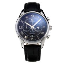 Omega De Ville Working Chronograph with Black Dial-Leather Strap