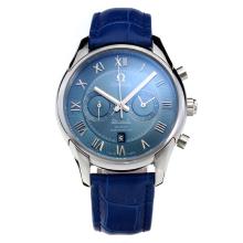 Omega De Ville Working Chronograph with Blue Dial-Blue Leather Strap(Gift Box is Included) 