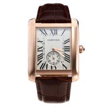 Cartier Tank Rose Gold Case with White Dial-Brown Leather Strap-1