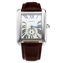 Cartier Tank with White Dial-Brown Leather Strap