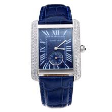 Cartier Tank Diamond Bezel with Blue Dial and Strap