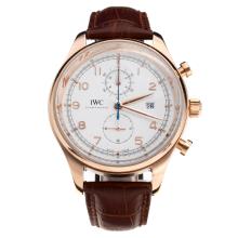 IWC Portuguese Working Chronograph Rose Gold Caes with White Dial-Leather Strap
