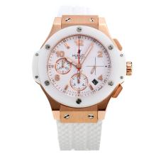 Hublot Big Bang Chronograph Asia Valjoux 7750 Movement Rose Gold Case with White Dial-Rubber Strap-1