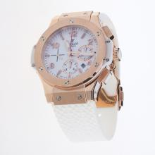 Hublot Big Bang Chronograph Asia Valjoux 7750 Movement Rose Gold Case with White Dial-Rubber Strap