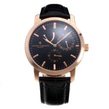 Vacheron Constantin Working Power Reserve Automatic Rose Gold Case with Black Dial-Leather Strap