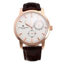 Vacheron Constantin Working Power Reserve Automatic Rose Gold Case with White Dial-Leather Strap
