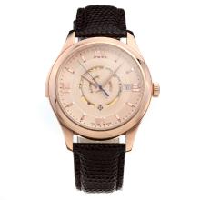 Patek Philippe Swiss ETA 2836 Movement Rose Gold Case with Champagne Dial-Leather Strap
