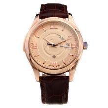 Patek Philippe Rose Gold Case with Champagne Dial-Leather Strap