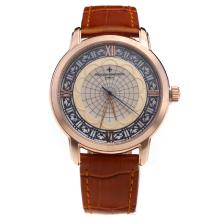 Vacheron Constantin Rose Gold Case with Pink MOP Dial-Leather Strap