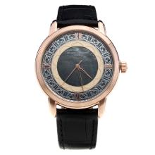 Vacheron Constantin Rose Gold Case with Black Dial-Leather Strap