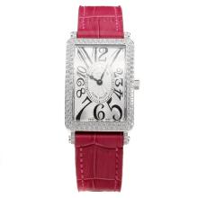 Franck Muller Long Island Diamond Bezel with White Dial-Peachblow Leather Strap