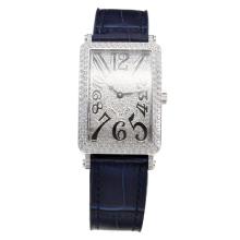 Franck Muller Long Island Diamond Bezel and Dial with Blue Leather Strap