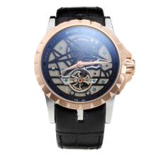 Roger Dubuis Excalibur Tourbillon Automatic Two Tone Case with Black Dial-Leather Strap