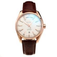Omega Seamaster Swiss ETA 2836 Movement Rose Gold Case with White Dial-Leather Strap