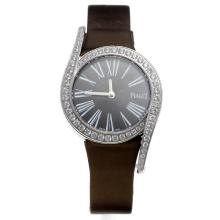 Piaget Limelight Diamond Bezel with Black Dial-Brown Leather Strap