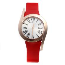 Piaget Limelight Rose Gold Case with Silver Dial-Red Leather Strap