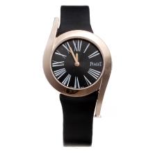 Piaget Limelight Rose Gold Case with Black Dial-Black Leather Strap