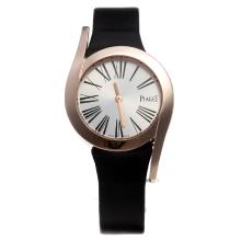 Piaget Limelight Rose Gold Case with Silver Dial-Black Leather Strap