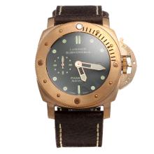 Panerai Luminor Submersible Asia Valjoux 7750 Movement Rose Gold Case with Black Dial-Leather Strap
