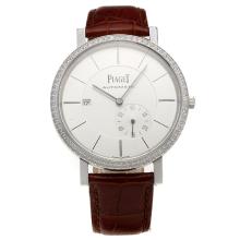 Piaget Altiplano Automatic Diamond Bezel with White Dial-Leather Strap-1