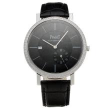 Piaget Altiplano Automatic Diamond Bezel with Black Dial-Leather Strap-1