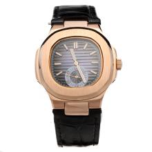 Patek Philippe Nautilus Automatic Rose Gold Case with Blue Dial-Leather Strap-1