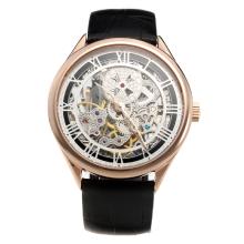 Vacheron Constantin Manual Winding Rose Gold Case with Skeleton Dial-Leather Strap