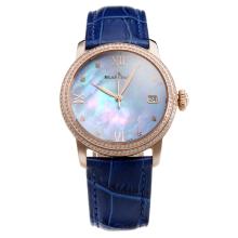 Blancpain Rose Gold Case Diamond Bezel with Black MOP Dial-Blue Leather Strap-1