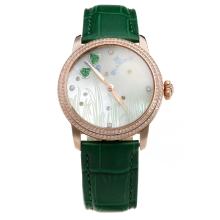 Blancpain Rose Gold Case Diamond Bezel with MOP Dial-Green Leather Strap