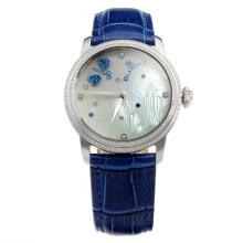 Blancpain Diamond Bezel with MOP Dial-Blue Leather Strap-1