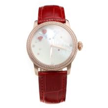 Blancpain Rose Gold Case Diamond Bezel with MOP Dial-Red Leather Strap-1