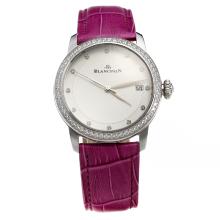 Blancpain Diamond Bezel with White Dial-Purple Leather Strap