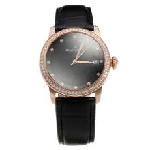 Blancpain Rose Gold Case Diamond Bezel with Black Dial-Black Leather Strap