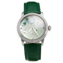 Blancpain Diamond Bezel with MOP Dial-Green Leather Strap