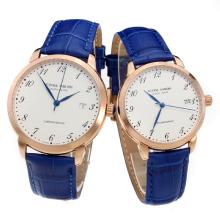 Ulysse Nardin Rose Gold Case Number Markers with White Dial-Blue Leather Strap