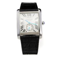 Cartier Tank Automatic with White Dial-Black Leather Strap-1