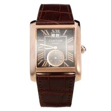 Cartier Tank Automatic Rose Gold Case with Brown Dial-Brown Leather Strap